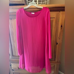 Bright Fuchsia Long-Sleeve Shift Dress